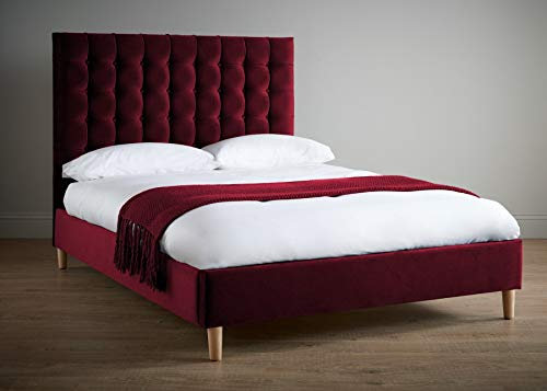 jvmoebel Rotes Luxus Samt Textil Bett Doppel Design Chesterfield Klassische Betten Neu