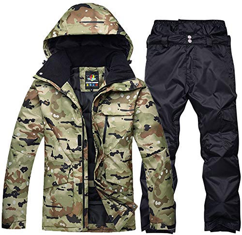 YOJOLO Herren Skianzug Camouflage Skijacke Schneehose Set Isolierte Winddichte wasserdichte Schneeanzug Winter Snowboard Skikleidung Für Männer,Khaki b,L