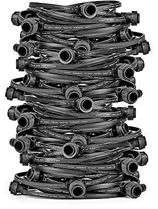 NCC-Licht Illu Lichterkette Komplettset 50m mit 100 E27 Fassungen Schwarz inkl. LED Birne 0,85W opal 55lm 2400K