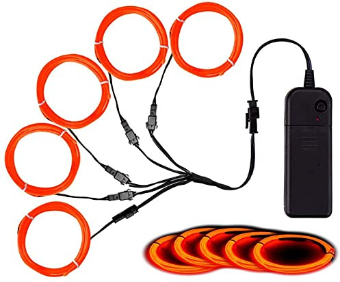 Balabaxer EL-Draht, Noise Reduction Neonlichter Draht 5-in-1 Meter, Elektrolumineszenzdraht für Halloween, Weihnachtsfest, DIY-Dekoration…… (Orange)