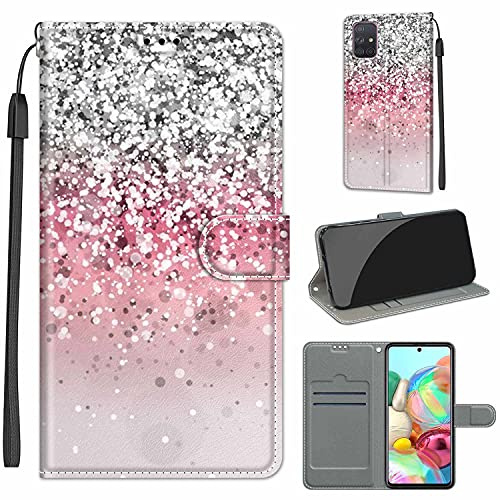 Hülle für Samsung Galaxy A71, Silber und Rosa | Standfunktion, Kartenfach, Magnetisch, Stoßfeste Schutzhülle, Flip Leder, Klapphülle