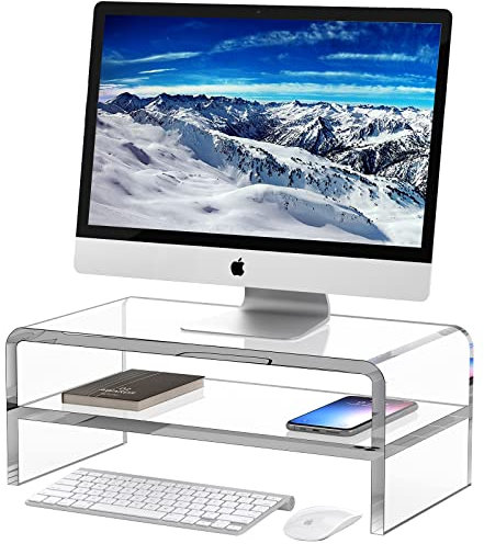 Egchi Acryl-Monitorständer, 2 Ebenen, transparenter Monitorerhöhung, Computerständer für Büro, Zuhause, Büro, 14 cm hoch, PC-Schreibtischständer für Tastatur-Aufbewahrung, Premium-Plattform für