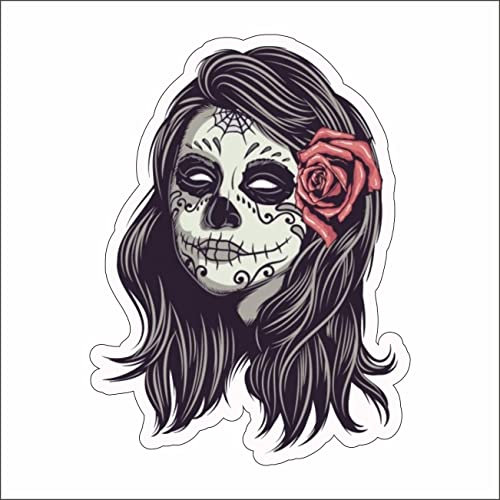 AMA SHOP Adesivo Sagomato teschio Messicano donna | Adesivi per Auto | Sticker per Casco, Moto, Camper | Adesivo in PVC con fondo bianco per Decalcomania Vetrofanie Parete, Murale