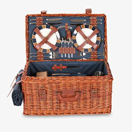 OPYTR Picknick-Rucksack Picknickkorb mit Deckel, Willow Hamper Set, handgefertigter großer Wicker-Picknickkorb mit Utensilienbesteck perfekt for Picknicking, Camping oder andere Outdoor Reisecamping