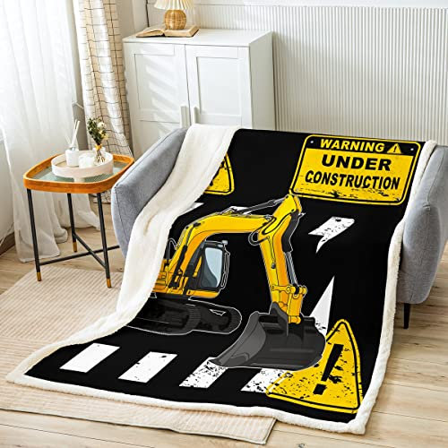 Bagger Wohndecke Kinder Baufahrzeuge Kuscheldecke für Jungen Ausrüstung LKWs Decke 75x100cm Atmungsaktiv Maschinen Autos Raumdekoration Flanell Fleecedecke