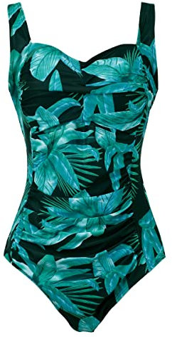 Aidotop Womens One Piece Swimsuit Tummy Control with Ruched Monokinis Tribal Swimsuits (9Geen Leaf, L)