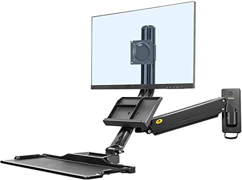 Sit Stand Workstation Wall Mount Height Adjustable Sit-Stand Converter for 19-27 Inch Screens with Keyboard Tray, Max Load 19.8lbs VESA 75 / 100mm MB32