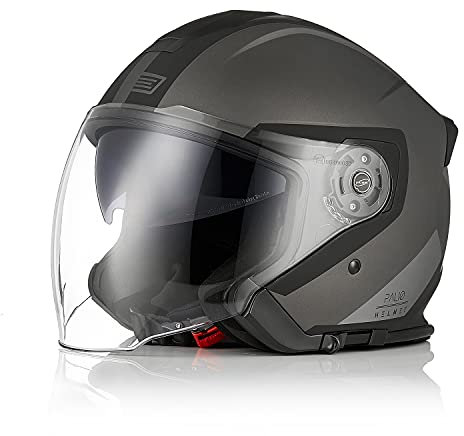 ORIGINE Motorradhelm Jethelm Roller Helm Scooter Helm Moped Mofa Helm mit Doppelvisier ECE Zertifizierung (Techy Black Titanium,L)