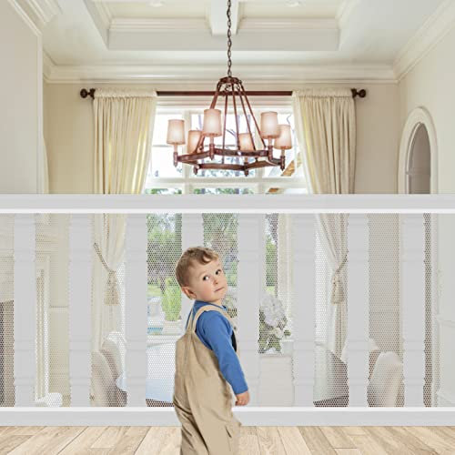 TOPJOWGA Treppenschutznetz, 3 Meter Treppengeländer Sicherheitsnetz, Safety Net Kids, Treppengeländer Sicherheitsnetz, Baby Balkonnetz, Schutznetz Treppe, Sicherheitsnetz für Kinder (Weiß)