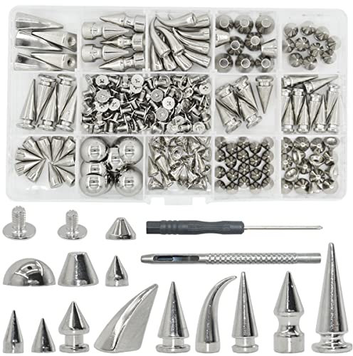 150 Set Punk Spike Nieten Kit, 13 Typ große Nieten und Kegelspitzen Schraubverschluss Rundkegel Nieten mit Installationswerkzeugen für DIY Projekt, Halskette Jacke Weste Schuhe Stiefel Leder Handwerk