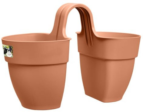 Elho Vibia Campana Flower Twin 21 - Planteur pour Balcon & Extérieur - Ø 20.5 x H 26.5 cm - Marron/Terre Cuite