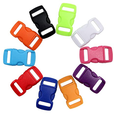 Sixfolo 50 Stück Plastik Schnallen 10MM Farben Steckschnallen Mini Kunststoff Klippverschluss Seitliche Entriegelung Schnallen für Paracord-Armbänder, Katzehalskette, Gurtband