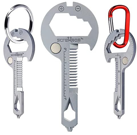 Screwpop Toolkey 15-in-1 Multi-Tool Ultra Thin Lightweight for Keychain and Carabiner Stainless Steel Silver