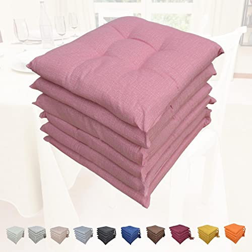 Set 6 Cuscini Sedia Con Lacci 4 Punti Comodi Made in Italy in Cotone Imbottiti e Spessi 6 Cm (Rosa Shocking)