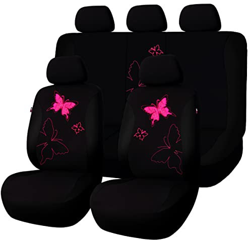 Flying Banner Maschen Schmetterling Universal für Auto Sitzbezüge Seitenairbags Kompatibel (Komplettset-Spitzen Seite, Schwarz)