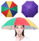 YANGSHINE 2PCS Regenschirm Hut mit elastischem Band, Fischen Regenschirm Cap im Freien Falten Kopfbedeckung Regenschirm Hut für Erwachsene Kinder Frauen Männer, Regenbogen+Lila