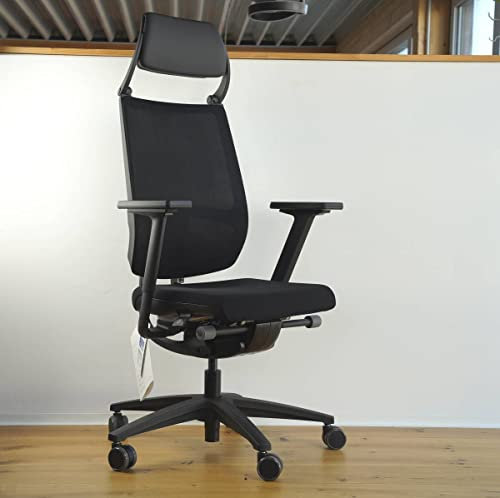Sedus Swing Up, SU-103, Premium Bürodrehstuhl mit Nackenstütze und Netzmembran, ergonomische Swing Mechanik (Standardsitz + Sitzneigeverstellung, Atlantic Schwarz/Fußkreuz Schwarz)