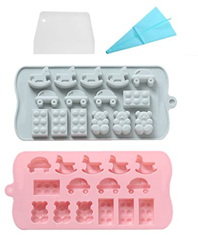 2 Stück 15-Fächer-Auto-Baublock-Schokoladen-Gummi-Formen Antihaft-Silikon-Backformen Für Die Herstellung Von Eiswürfeln, Gelee, Schokolade, Seife, Zum Formen Von Bonbons, Mit Spritzbeutel Und Schaber