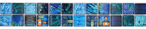 Fliesen Bordüre Mosaik Borde Bordüre Glasmosaik Tierwelt BIRD Hellblau Dunkelblau Küchenrückwand Duschwand | 10 Mosaikbordüren