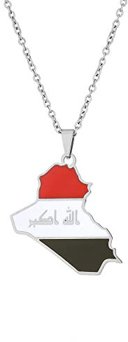 Vyvinute Irak Karte Anhänger Halskette – Irak Mode Kunst Syrien Mit Flagge Kreative Karte Anhänger Halskette, Ucouple Halskette Chic Hip Hop Pullover Kette Schlüsselbeinketten,Mit,50Cm