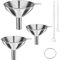 VicBou 3pcs Stainless Steel Funnels, Kitchen Mini Funnel Set with a Clip-Ring and Handle, for Transferring Liquid, Fluid, Cooking Oils, Jam & Powder(1.77/2.16/2.95inch)