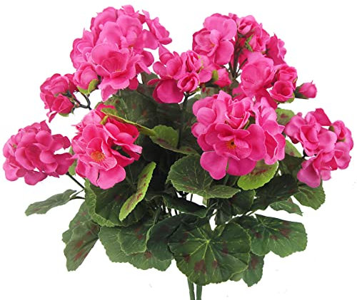 CISDUEO Künstliche Geranien für den Außenbereich, Seidenblumen, Rosenrot, künstliche Geranien, rote Geranien für Blumen, Heimdekoration, Innenbereich, Garten, Terrasse, Grab, Friedhofsvase,