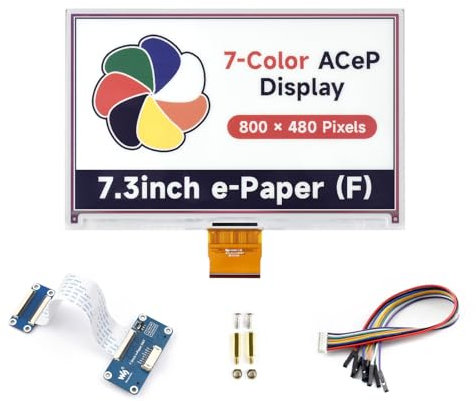 LUCKFOX 7.3-inch e-Paper HAT (F), 7-Color e-Ink Screen with PCB, 800x480 Pixels, Low Power Consumption - for Raspberry Pi/Jetson Nano/STM32, Suitable for Electronic Shelf Labels, Meeting Badges, etc