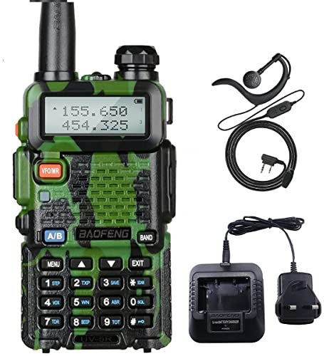 BaoFeng UV-5R Walkie Talkie Dual Band VHF/UHF UV5R 128 Memory Channel 2 Way Radio with UK Plug Charge Base LED Display Flashing Alarm and VOX Function for Construction Site Hotel Outdoor Adventure etc