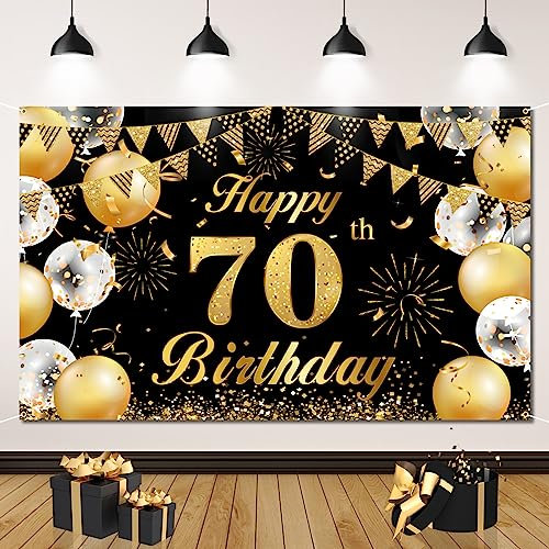 70 Geburtstag Banner 70 Geburtstag Party Dekor für Frau Mann, 70 Geburtstag Deko Extra Große Hintergrund Banner 70 Happy Birthday Geburtstagsbanner 185 × 110 cm