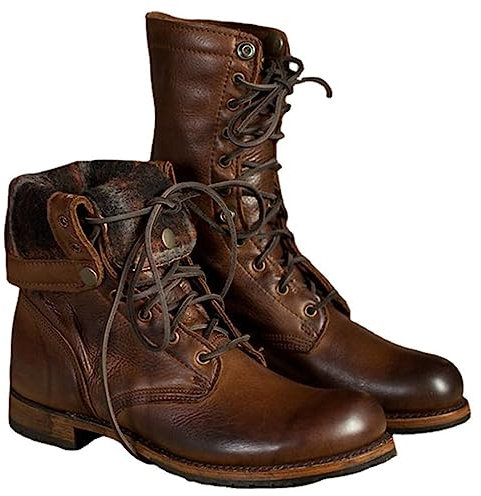 RUMITY Retro stivali moto, stivali corti cavaliere, stivali in pelle PU impermeabili da uomo e donna, 36-48(marrone,43)