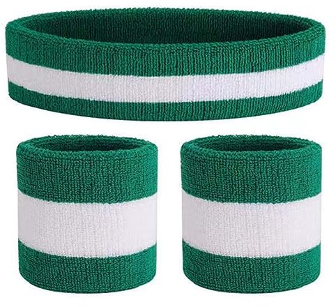XPEX Fascia Di Sudore Testa Sport a Strisce Fascia Di Sudore Set Fascia Di Sport Polsino (1 Fascia e 2 Braccialetti) Set Fasce Di Sudore Per Uomini e Donne Sportivi (C)