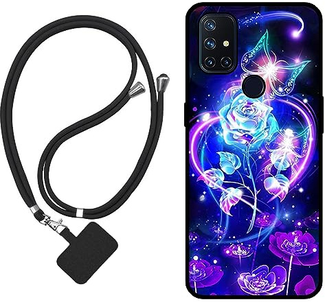 Sunrive Hülle Kompatibel mit OnePlus Nord N10 5G Case,matt Handyhülle Schutzhülle Etui Karikatur Muster TPU Backcover (Rosen,Schmetterling,Blume) +1x Universale Handykette MEHRWEG