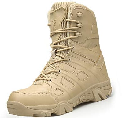 IYVW 067 B Wüste Armee Combat Patrol Tactical Einsatzstiefel mit Reissverschluss Seude Leder Jungle Stiefel Tactical Boot Wüstengelb 46EU