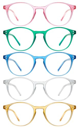 ZONLON 5 Pack Retro Reading Glasses Men Women Blue Light Blocking Lightweight Computer Readers with Spring Hinges
