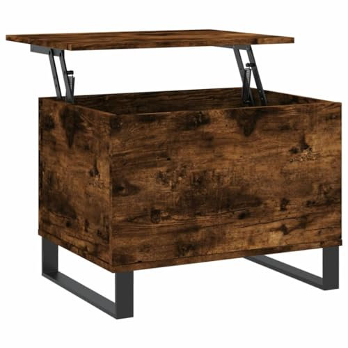 vidaXL Table Basse, Table d'Appoint avec Dessus Relevable, Bout de Canapé avec Pieds, Meuble de Rangement Salon, Moderne, Chêne Fumé Bois d'Ingénierie