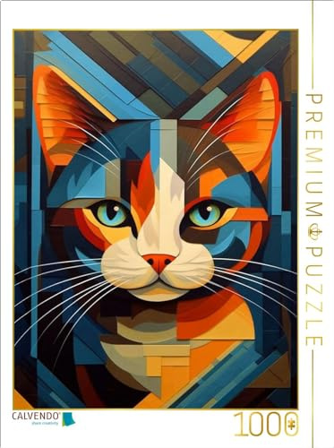 CALVENDO Puzzle Katzenportrait in modernem Kunststil | 1000 Teile Lege-Größe 64 x 48 cm Foto-Puzzle für glückliche Stunden