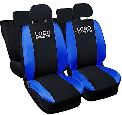 Susy Shop Coprisedili auto compatibili per Grande Punto, 3 e 5 porte, Made in Italy, set copri sedili per anteriori e posteriori, personalizzata con logo ricamato (Versione 3 Porte, Nero/Blu Royal)