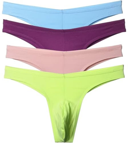 Faringoto Tanga sportiva da uomo, senza cuciture, biancheria intima in cotone a vita bassa, Giallo+viola+rosa+blu, X-Large