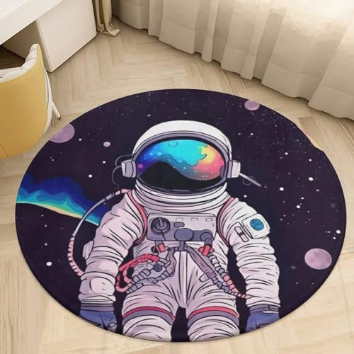 Runder Teppich für Wohnzimmer, waschbar, Boho-Teppich für Esszimmertisch, rutschfeste Bodenmatte, cooler Mann im Weltraum, Galaxie-Teppich für Schlafzimmer, Büro, Badezimmermatte, 80 x 80 cm