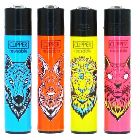 Lot 4 briquets Clipper Classic Rechargeable Pierre remplaçable - Animal Squad + 1 Cadeau RLBSL Offert !