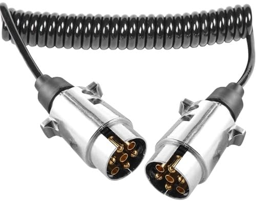 ETUKER Rallonge Remorque 7Broches 2.4M 12v Câbles D'extension Remorques avec 7-7 Broches Prise Metal,Précâblé Spiralé pour RV