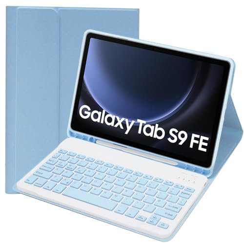 For Samsung Galaxy Tab S9 FE 10.9 2023 Keyboard Case – Slim Detachable Wireless Keyboard with UK Layout, Magnetic PU Protective Cover & Pencil Holder (Blue)