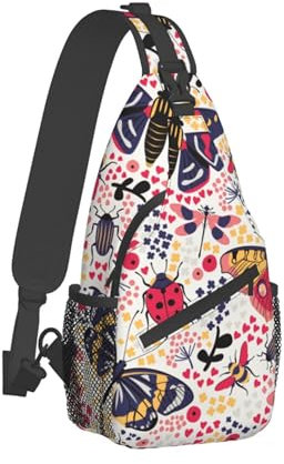 XVBCDFG Umhängetasche mit Schmetterlingsmotiv, Retro-Stil, 70er / 60er Jahre, Pilze, Schultertasche, Brusttasche, für Damen und Herren, siehe abbildung, Einheitsgröße