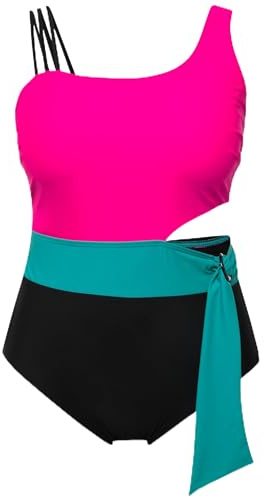 Ulla Popken Damen große Größen Übergrößen Plus Size Badeanzug, Colorblocking, Softcups neon Berry 46 826426586-46