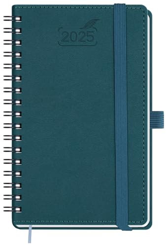 BEZEND Taschenkalender 2025 Klein Ringbuch 15,5 x 9 cm | Kalender 2025 Buchkalender 1 Woche 2 Seiten mit 100 g/m² Papier | Terminplaner 2025 Wochenplaner A6 mit PU-Leder Softcover - Dunkelgrün