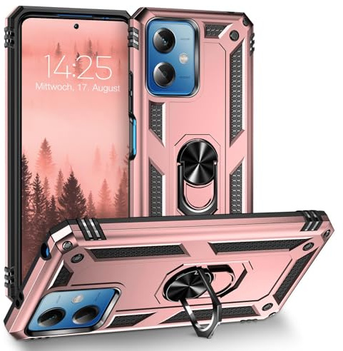 LBH Outdoor Hülle für Xiaomi Redmi Note 12 5G Armor Militär Stoßfest Handyhülle 360 Grad Metal Ring Halter Ständer Schutzhülle für Handyhalterung Auto Magnet Rosegold