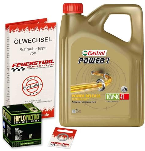 Öl & Ölfilter für Honda CBR 1000 RR Fireblade, 2004-2007 (SC57), Ölwechsel Set, Castrol 10W-40 Motoröl + HiFlo Filter + Dichtring(e)