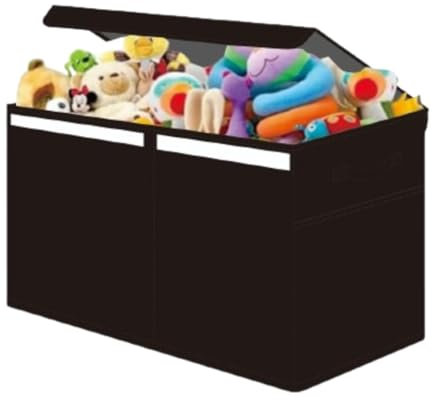 RAKARU Large Lightweight Foldable Toy Box Storage with Divider and Lid, Fabric Kids Storage with Dual Side Pockets for Clothes, Bedroom, Books, Playroom, 62x40x33cm
