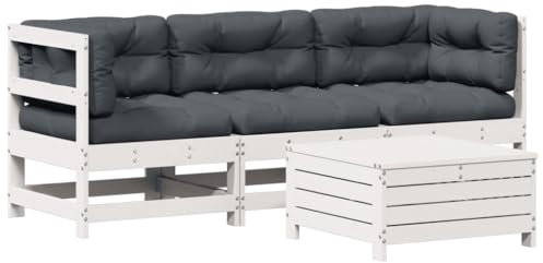 QJBSAVVA Eckbank Balkon Balkon Möbel Set Terrassenmöbel Set Gartensofa - 4-TLG. Garten-Lounge-Set mit Kissen Weiß Massivholz Kiefer für Terrasse Party Garten Balkon
