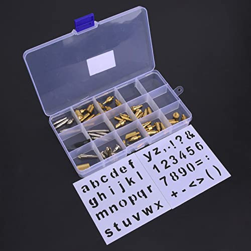 53 Austauschbare Messingspitzen, Holzbrennstift-Schablonen-Set, Löt-, Brandmalerei- und Gravurwerkzeug-Set für Holz, Leder, Basteln mit Kunststoffbox Zum Aufbewahren und (57